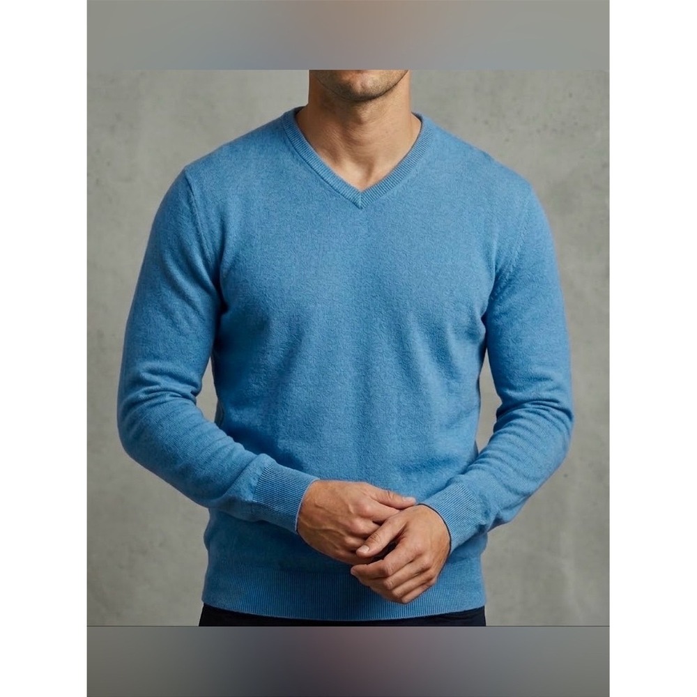 Greyson Golf Cheyenne V-Neck Sweater Orca Blue Merino Wool Blend Mens Size L